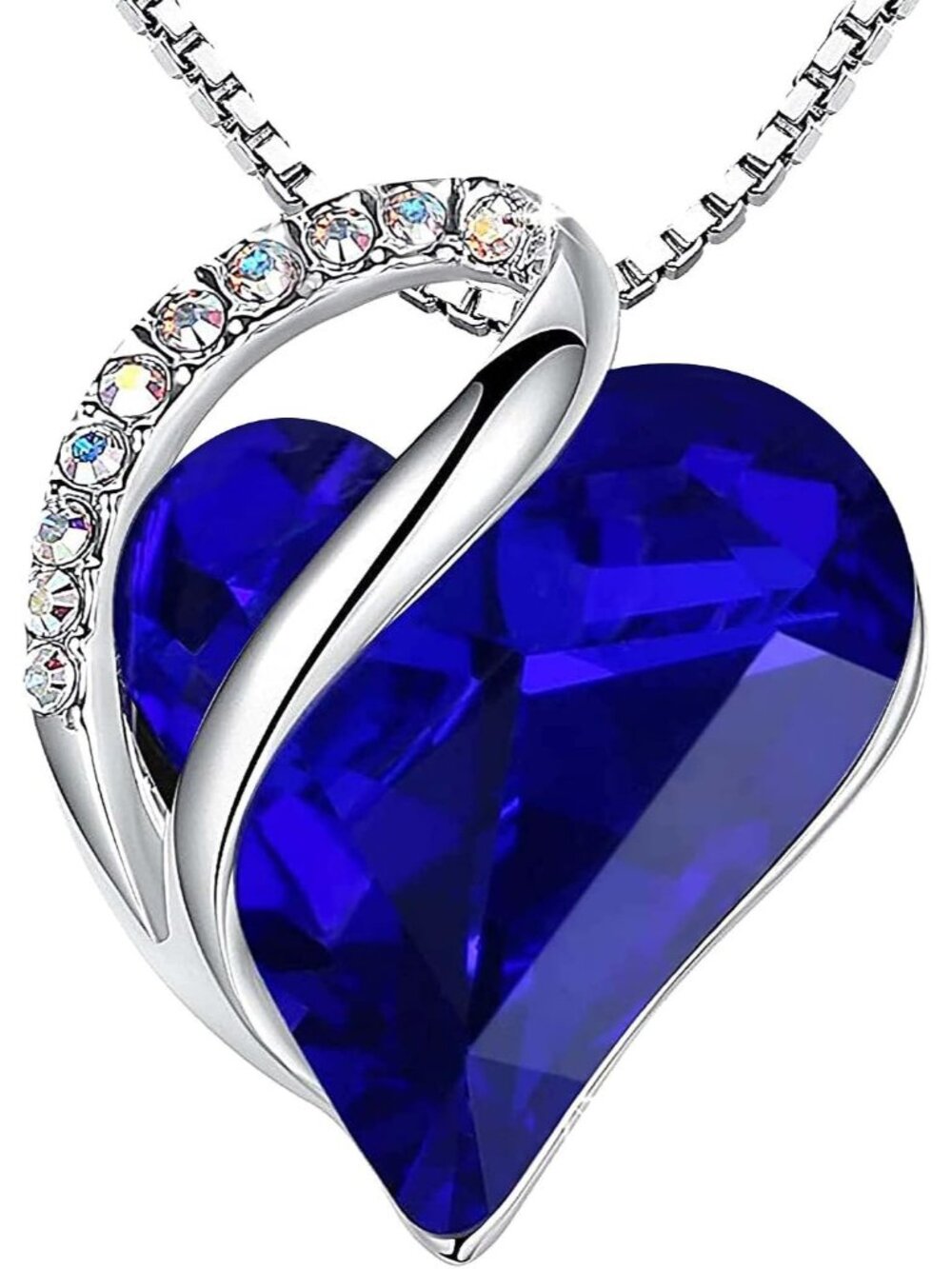 Women 18+2 Inch Royal Blue Infinity Love Birthstone Heart Crystal Necklace